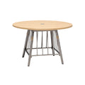 Modern Round Dining Table with Wood Top and Metal Base
