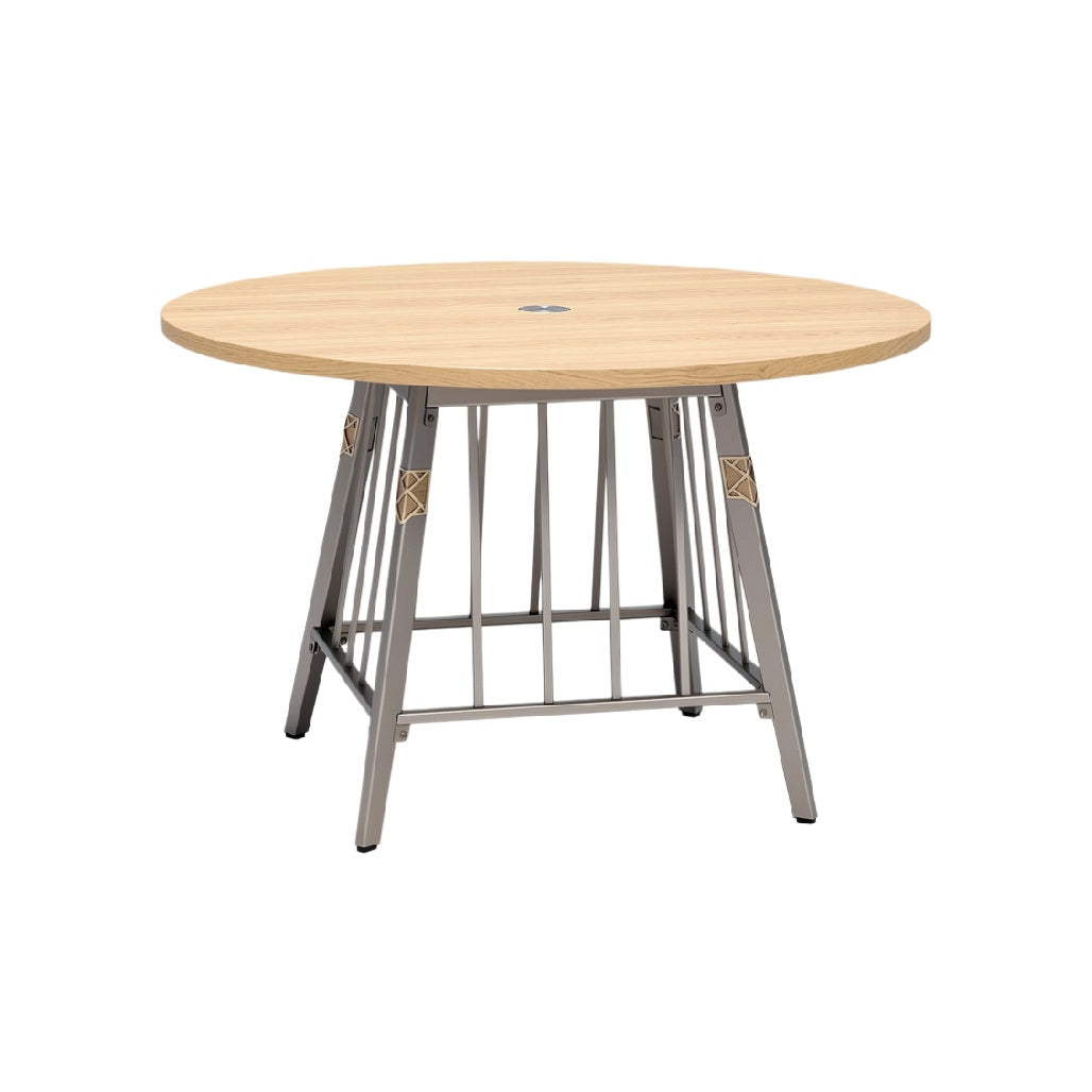 Modern Round Dining Table with Wood Top and Metal Base