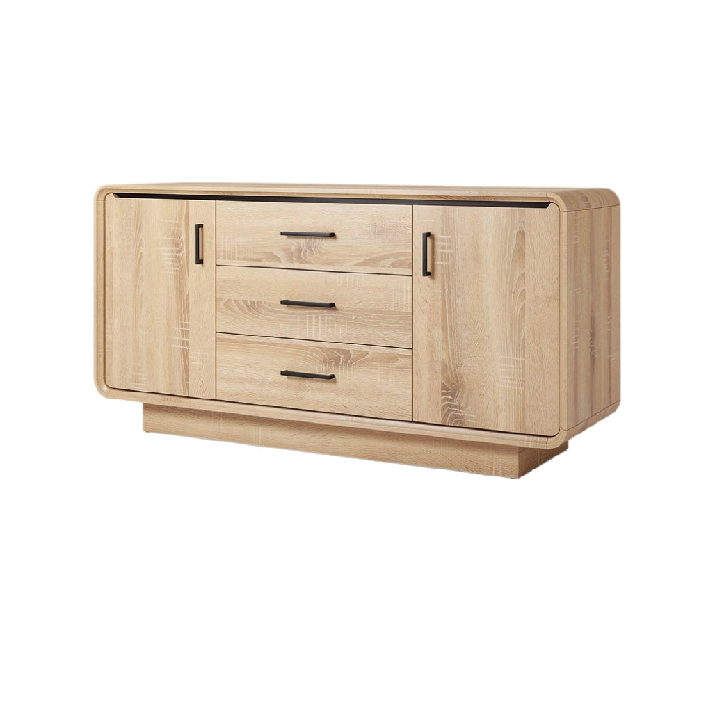Modern Wooden Sideboard with 3 Drawers and Sleek Handles