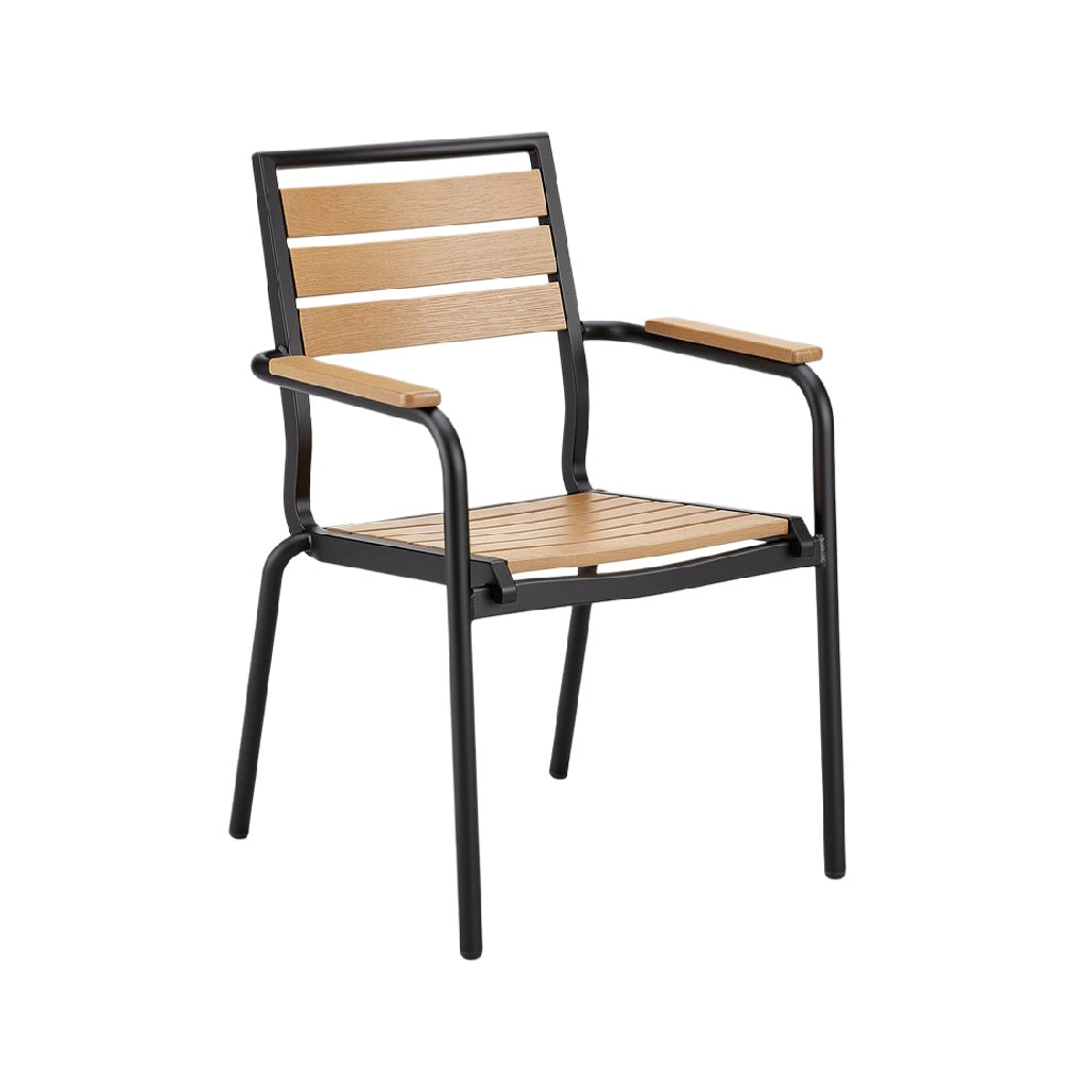Modern Outdoor Chair with Metal Frame and Wooden Slats